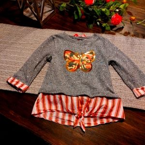 Little Lass Butterfly Dress Shirt Top Pink